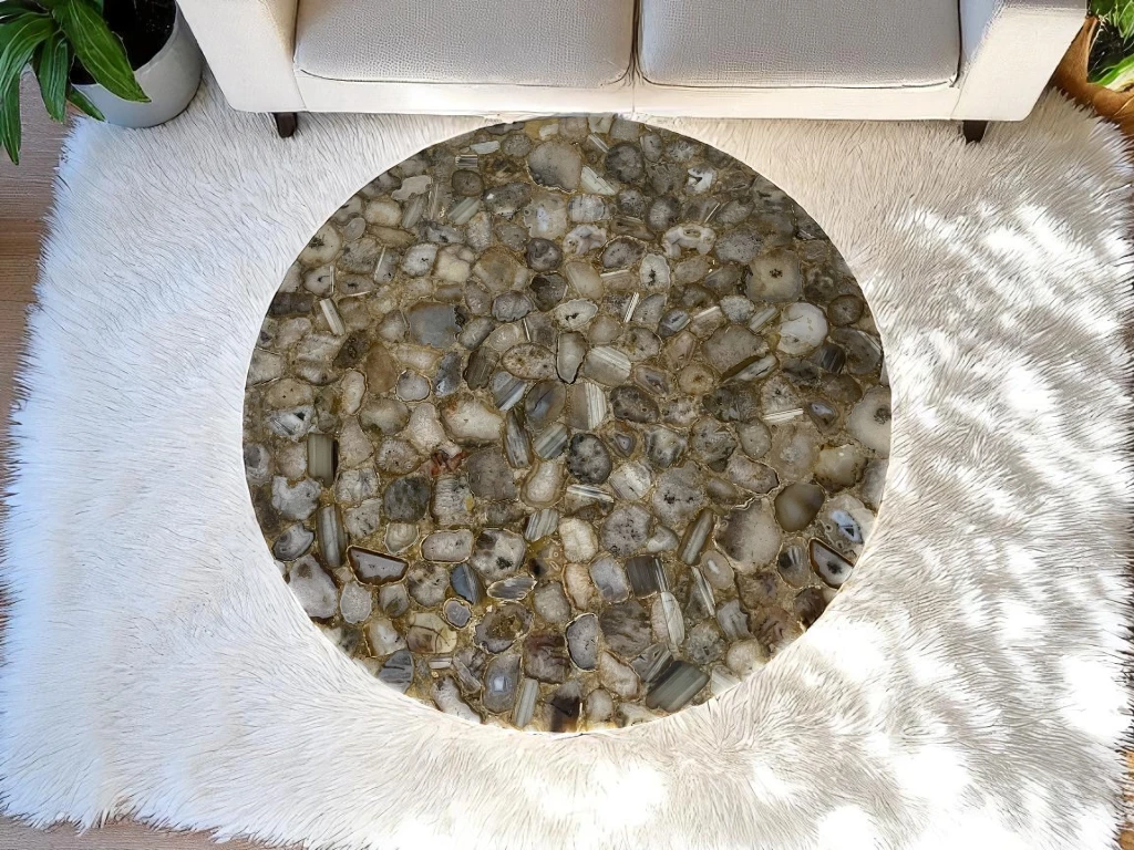Luxury Agate Brown Stone Round Table for Elegant Interiors